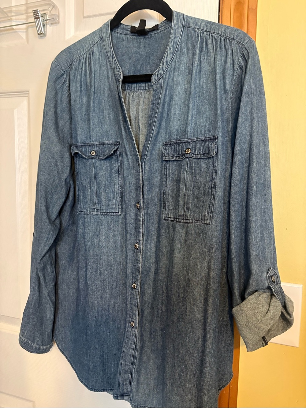 Nine West Light Blue Denim Button-Front Shirt